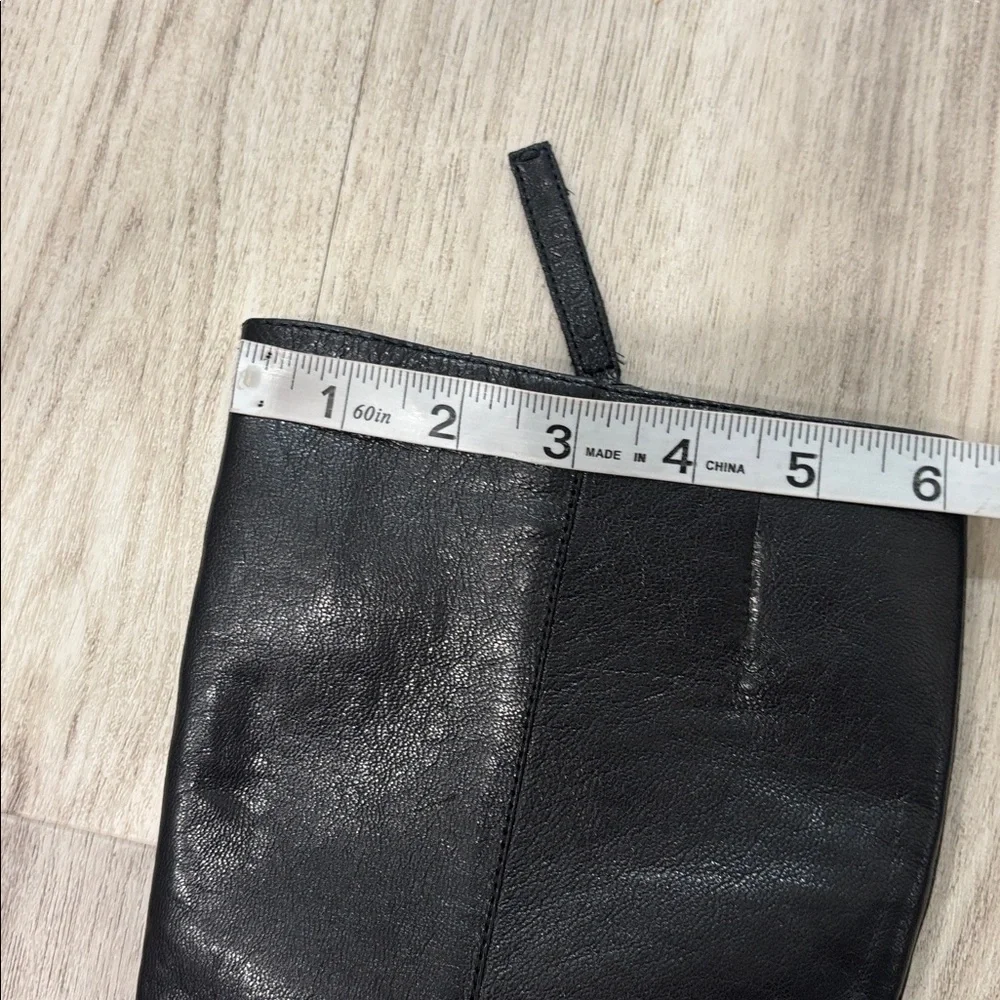 Calvin Klein Martha  Black Leather Knee-High Boots with Chain Detail size 5.5